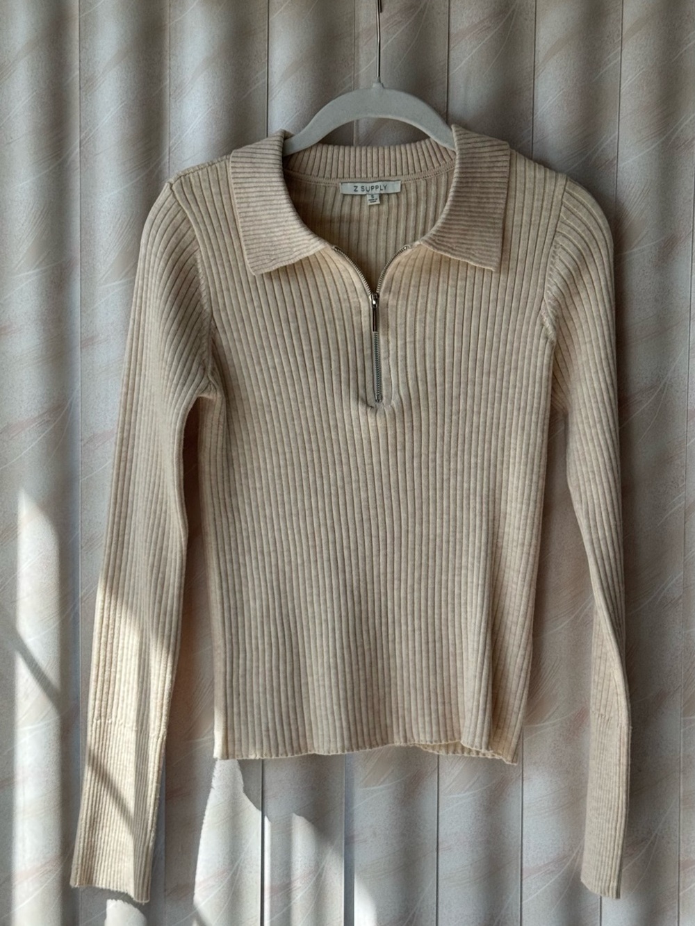 Z Supply Ribbed Zip-Front Pullover Sweater - Cream